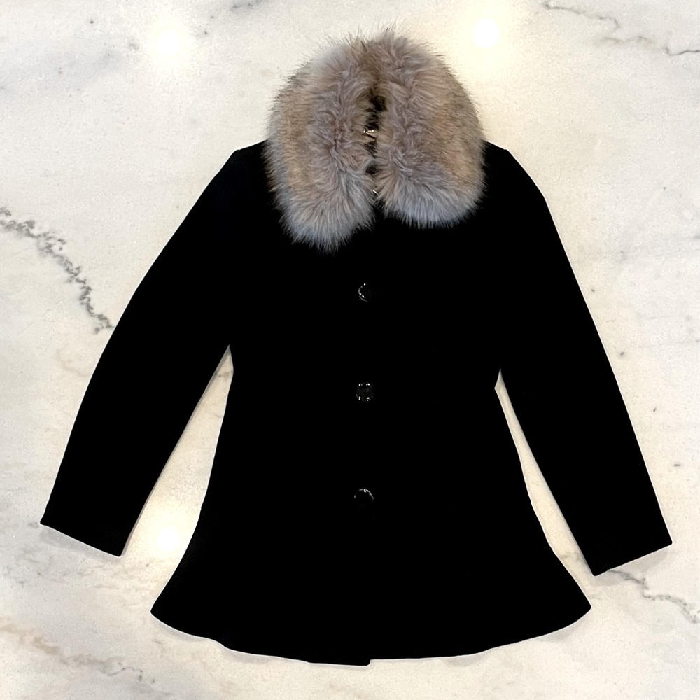 Kate Spade Faux-Fur Trim Fit and Flare Wool Coat
